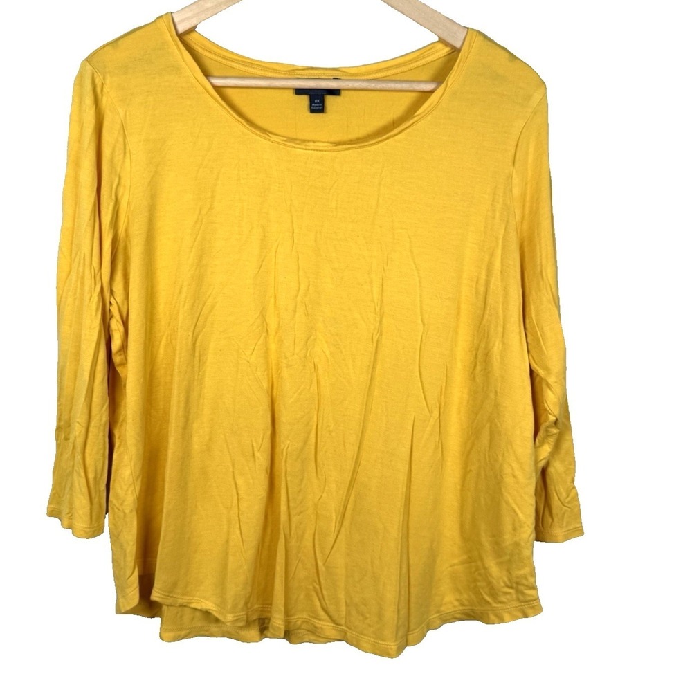 THE LIMITED Top 0X Yellow Scoop Neck Tunic Blouse Knit 3/4 Sleeve Plus Size NWOT